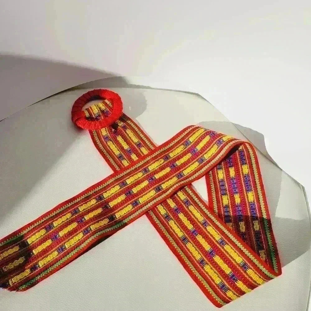 Vintage Rainbow Blue Yellow Red Woven Belt Hand Crafted 34 1/2" Long - Picture 10 of 10